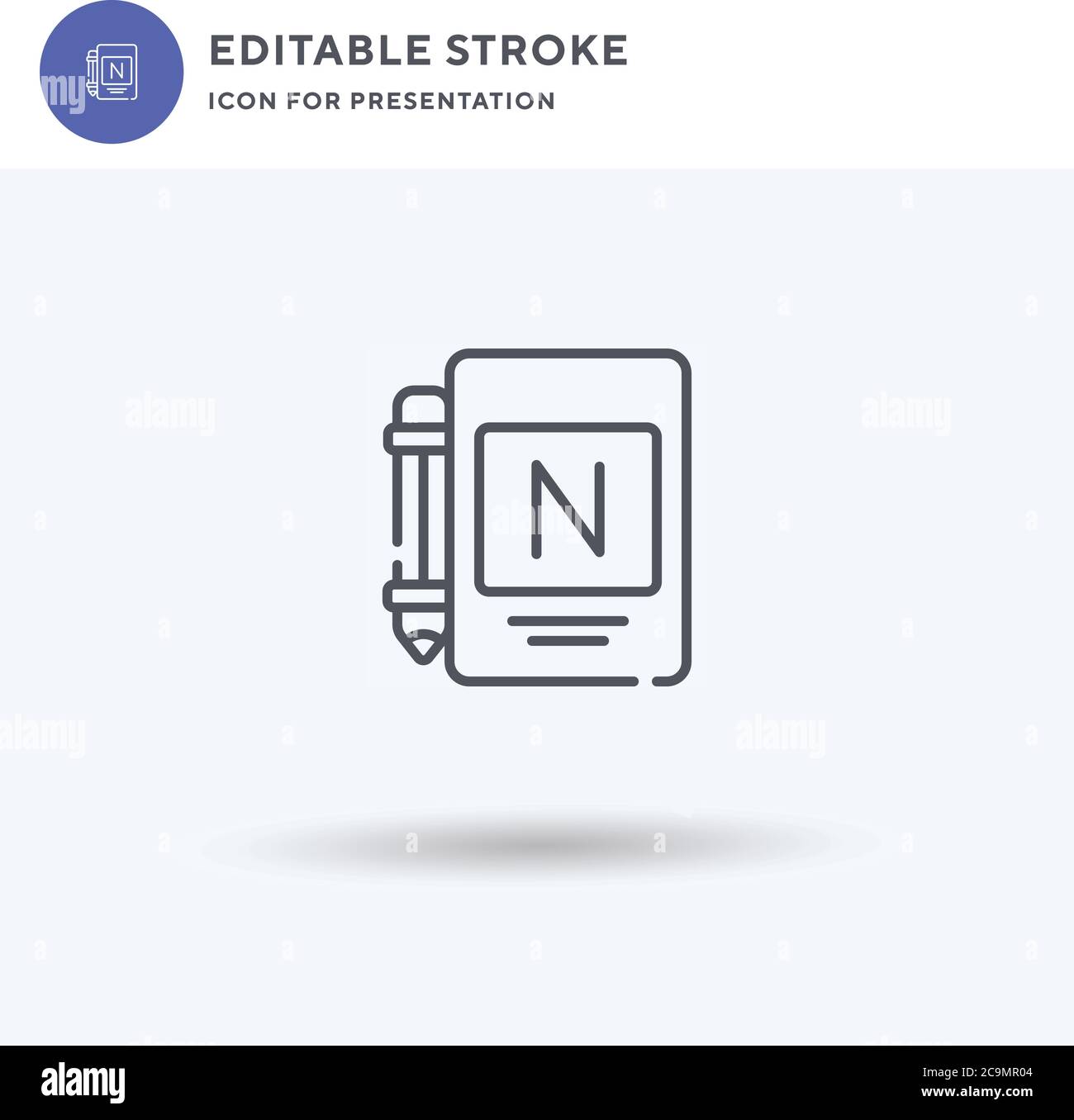 Notebook icon vector, filled flat sign, solid pictogram isolated on white, logo illustration. Notebook icon for presentation. Stock Vector