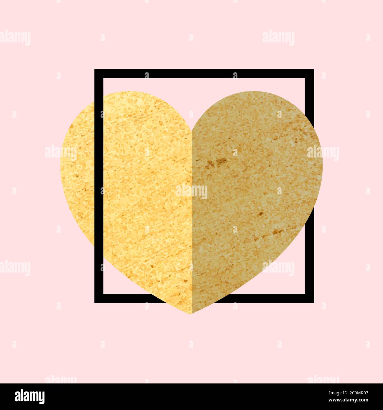 Golden heart with foil texture frame eps 10 Stock Vector