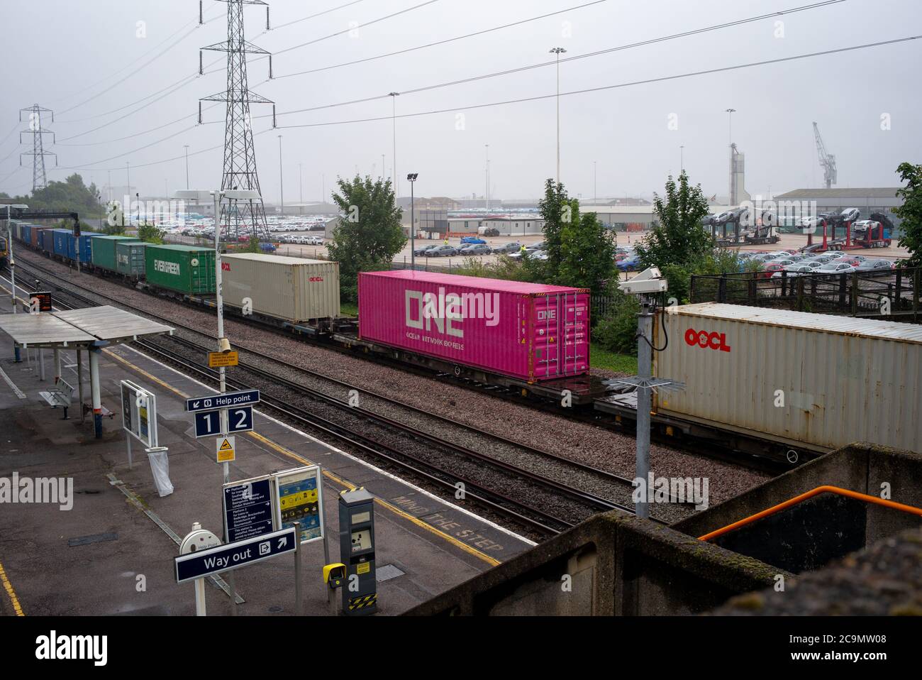 ONE company shipping container plus a mix of other business leaving