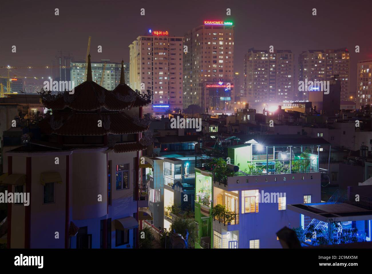 HO CHI MINH SITY, VIETNAM - DECEMBER 20, 2015: Night in modern Ho Chi Minh sity Stock Photo