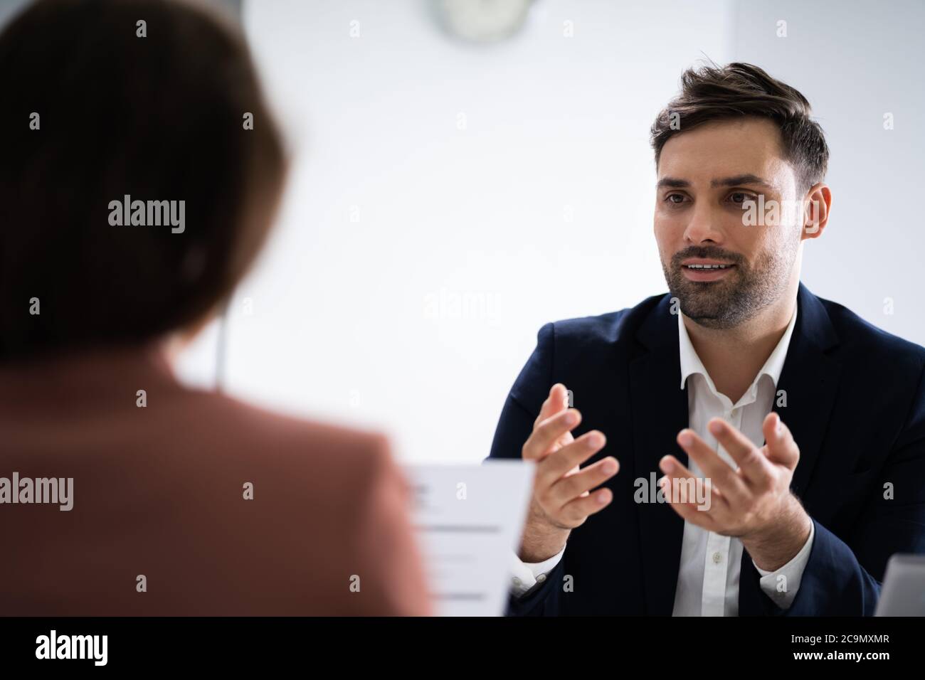 Job Interview. Business Manager Talking To Recruiter In Meeting Stock Photo