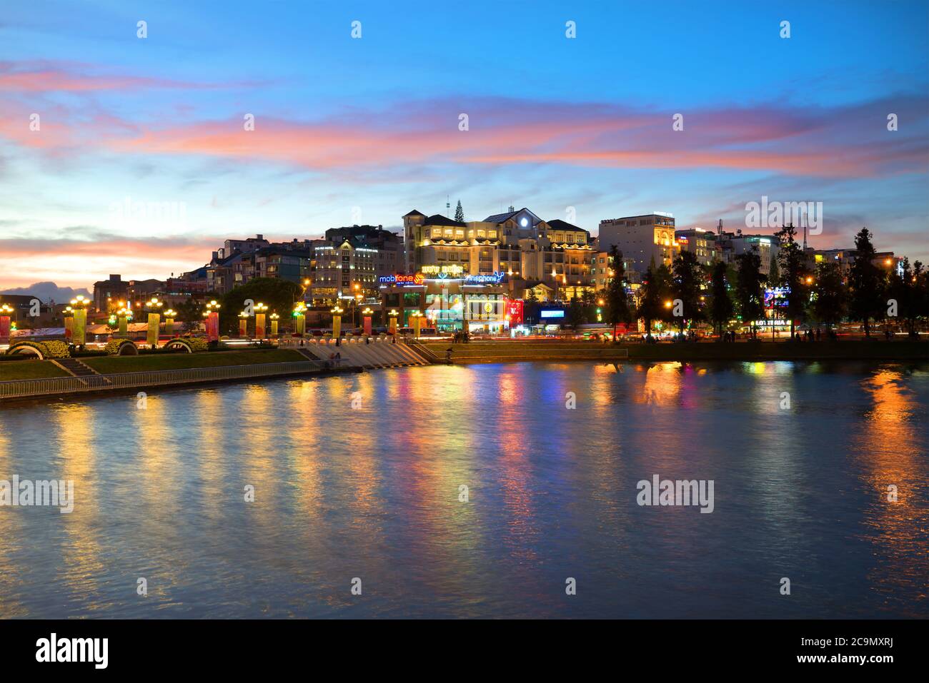 DA LAT, VIETNAM - DECEMBER 26, 2015: The city center in evening twilight Stock Photo