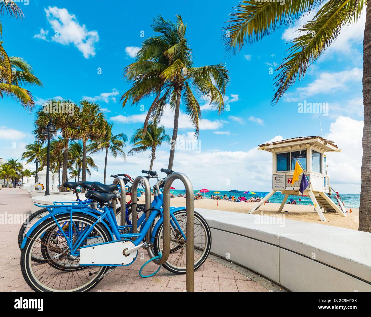 Bikes parked on Fort Lauderdale seafront. Southnern Florida, USA Stock