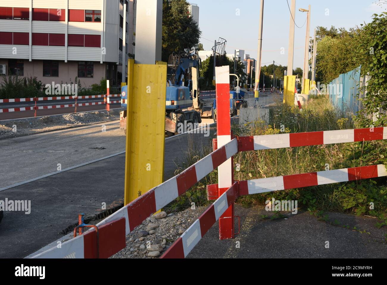 Road construction with heavy machinery in final phase in Urdorf, canton Zurich, Switzerland. Stock Photo