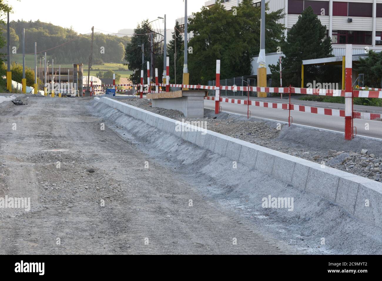 Road construction in final phase in Urdorf, canton Zurich, Switzerland. Stock Photo