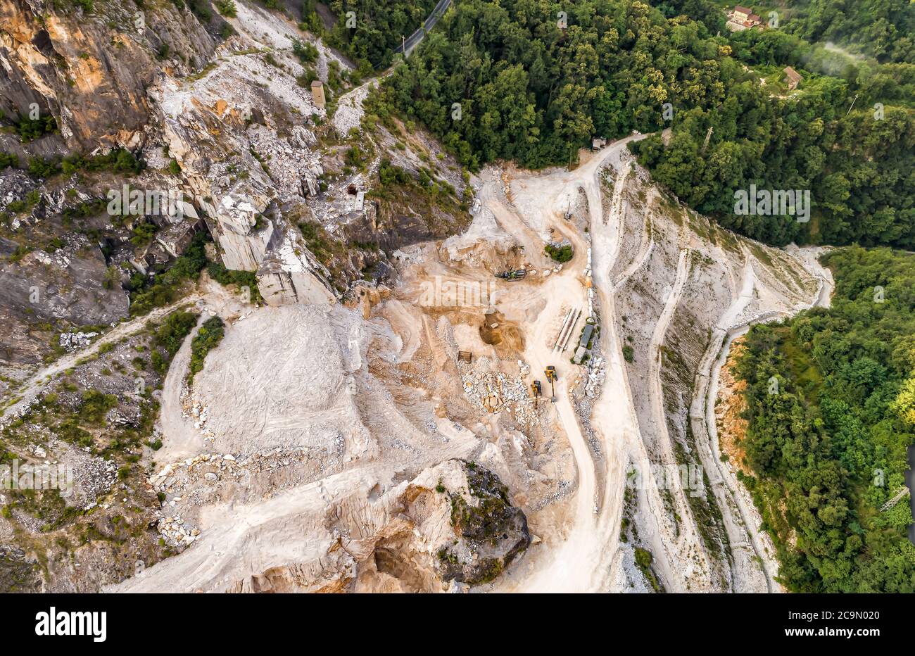 Aerial view of Carrara marble quarry in the Apuan Alps in Tuscany ...