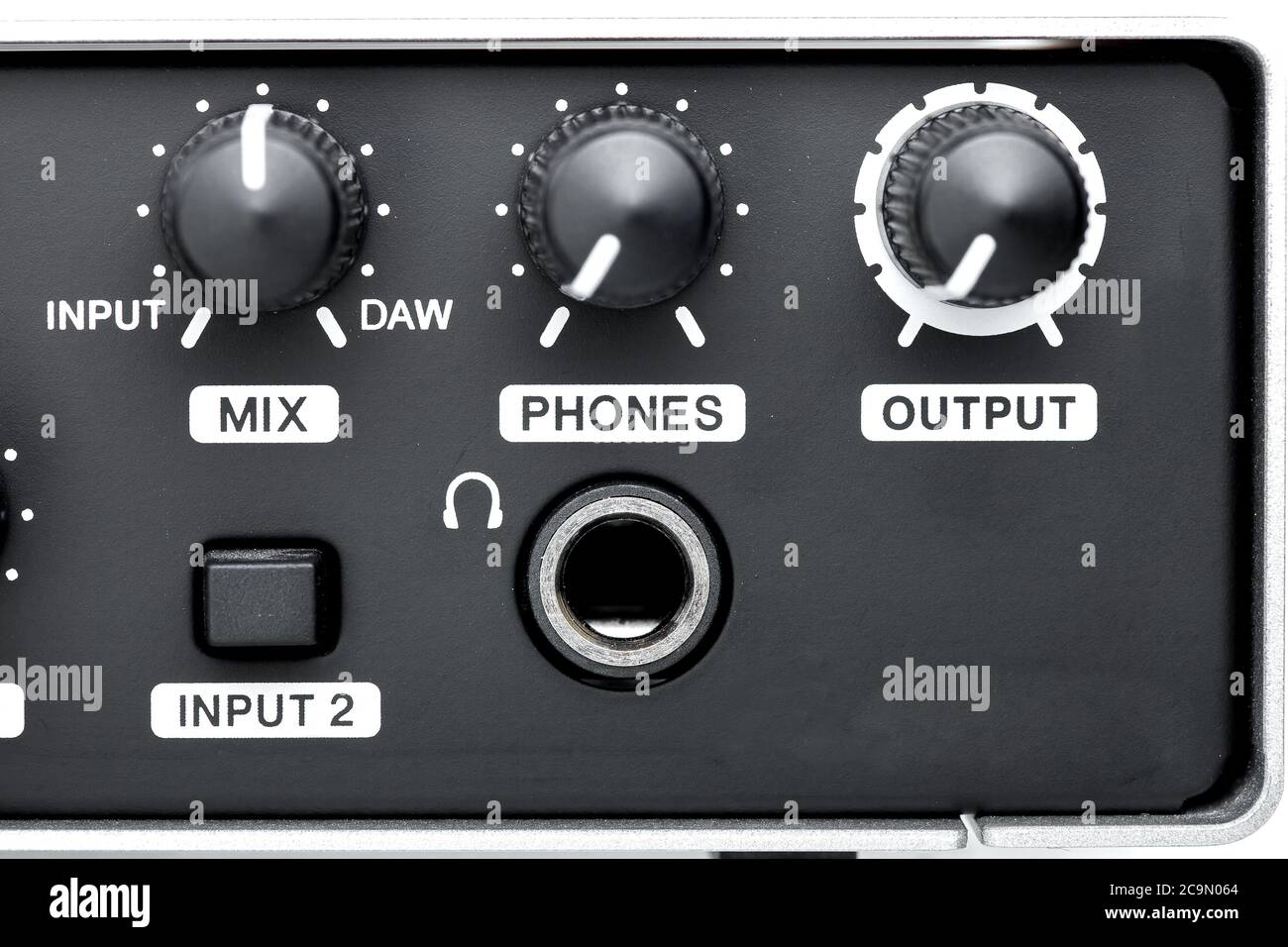 control panel with volume and channel mixing controls and jack ...