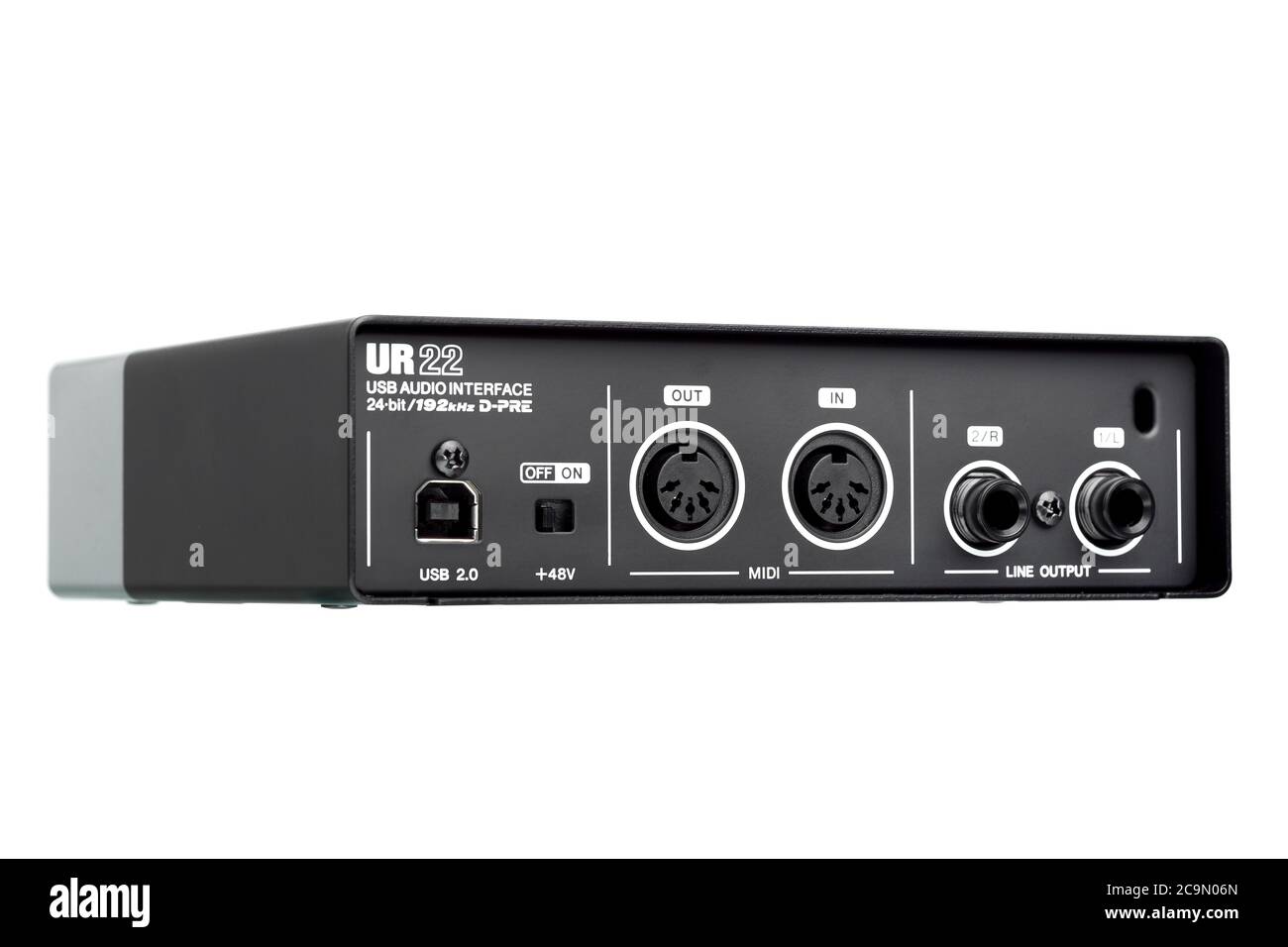 USB Audio interface back view of the panel with plugs for connection