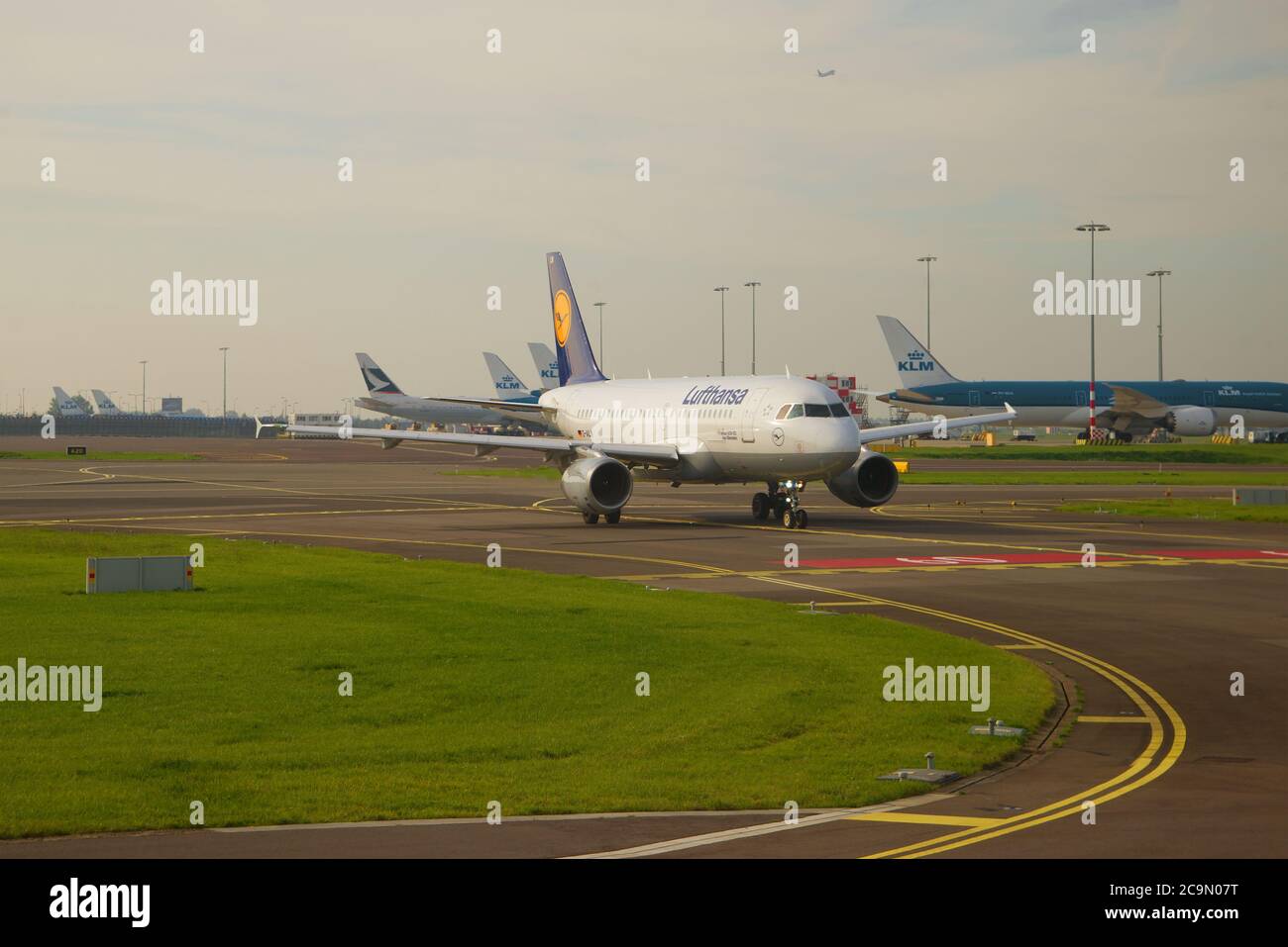 AMSTERDAM, NETHERLANDS - SEPTEMBER 17, 2017: The Airbus A319-114 (D-AILN) of Lufthansa airline on taxing at Schiphol Airport in the early September mo Stock Photo