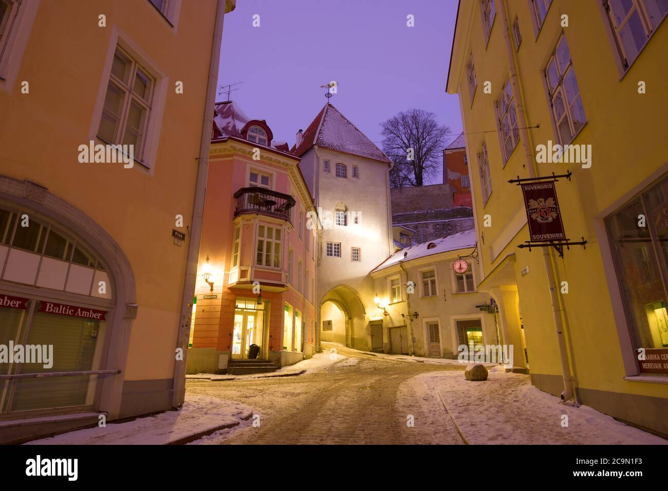 TALLINN, ESTONIA - MARCH 09, 2018: The March morning in the streets of the old city Stock Photo