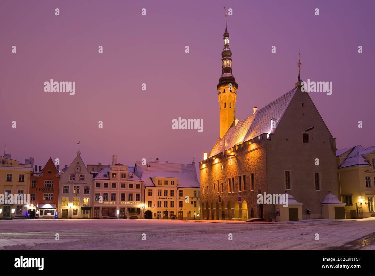 TALLINN, ESTONIA - MARCH 09, 2018: Medieval Town Hall in the central square in the early March morning Stock Photo