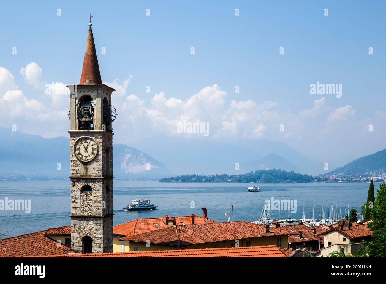 The city of Laveno with lake and Chiesa Vecchia Stock Photo
