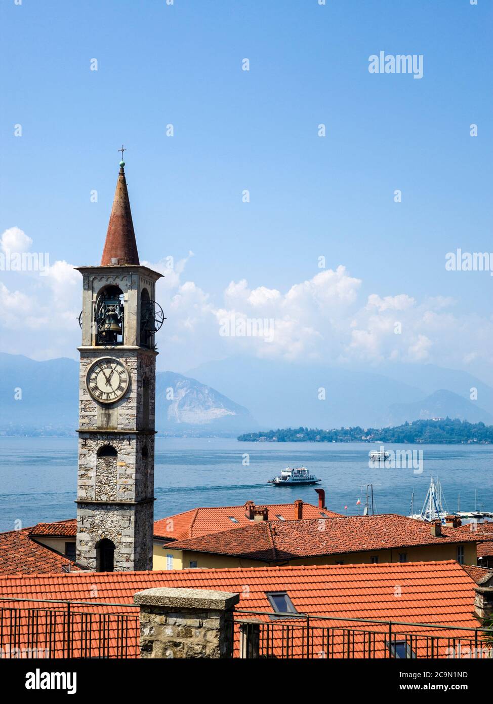The city of Laveno with lake and Chiesa Vecchia Stock Photo