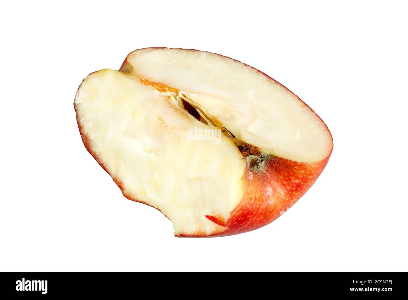 the bitten off red apple on a white background. Stock Photo