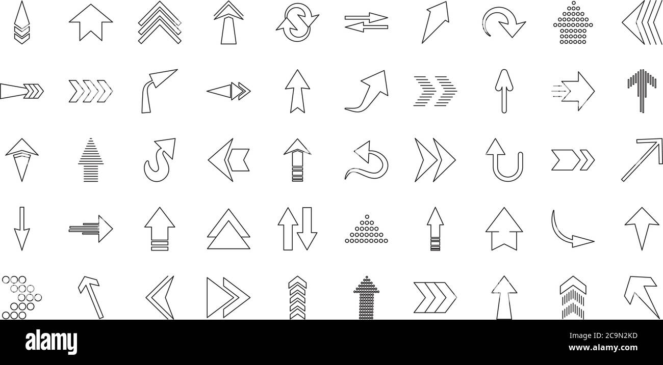 arrows icon set over white background, line style, vector illustration ...