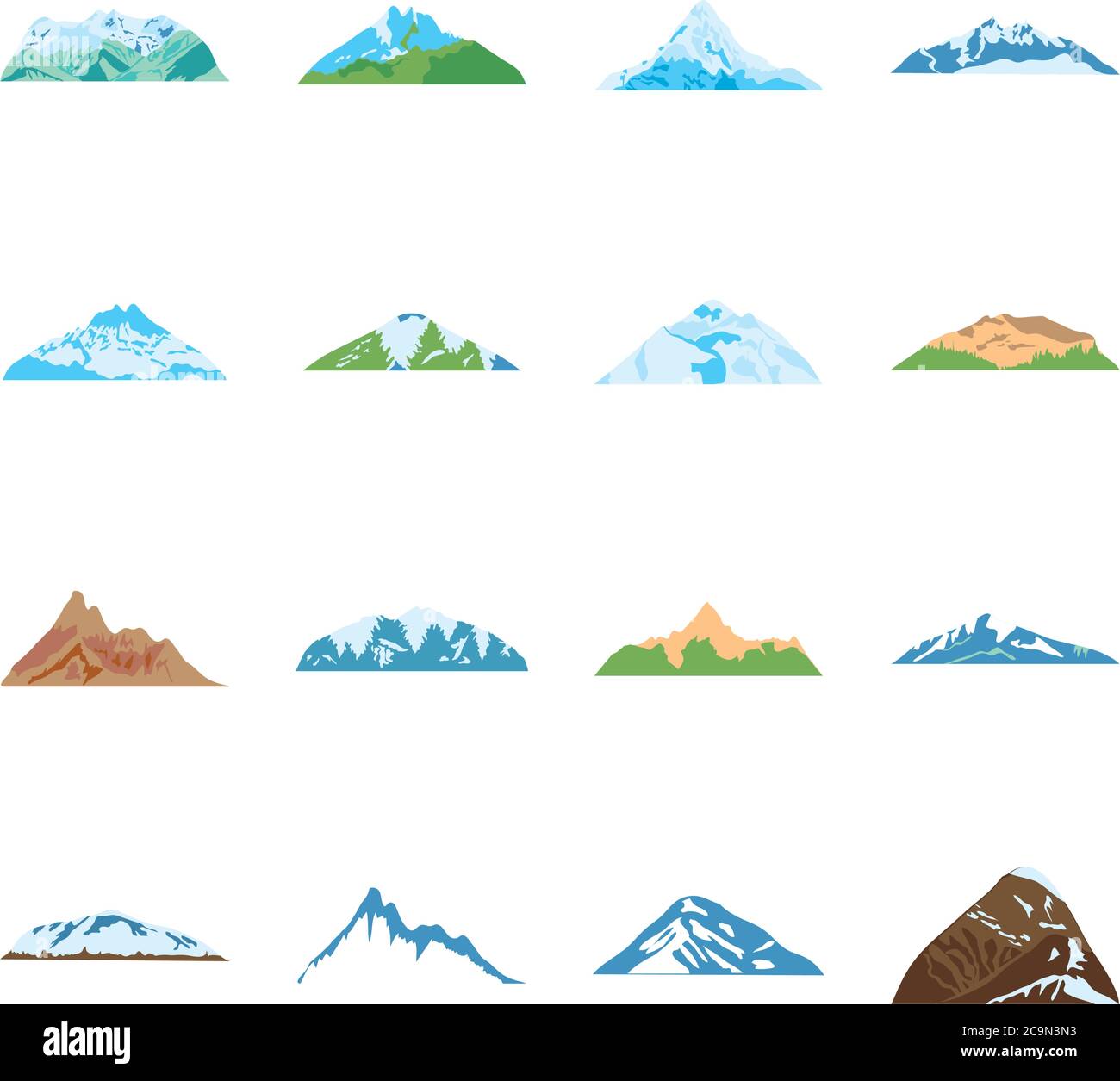 snowy mountains and mountains icon set over white background, flat ...