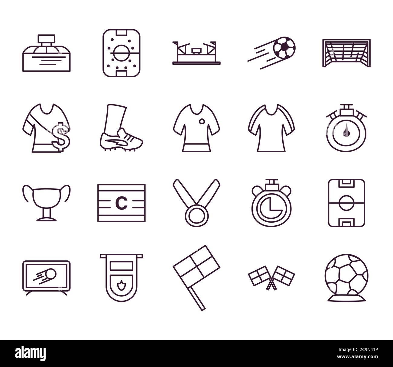 line style icon set design, Soccer football sport hobby competition and ...