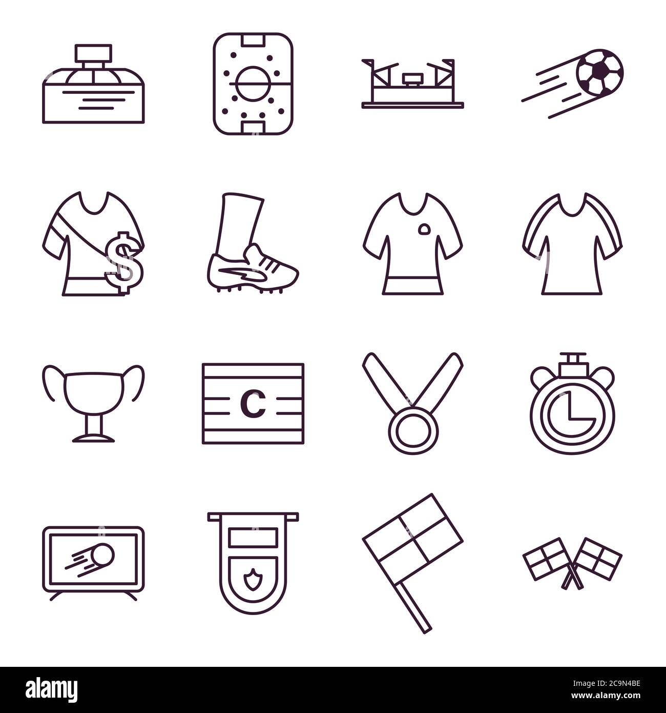 line style icon set design, Soccer football sport hobby competition and ...
