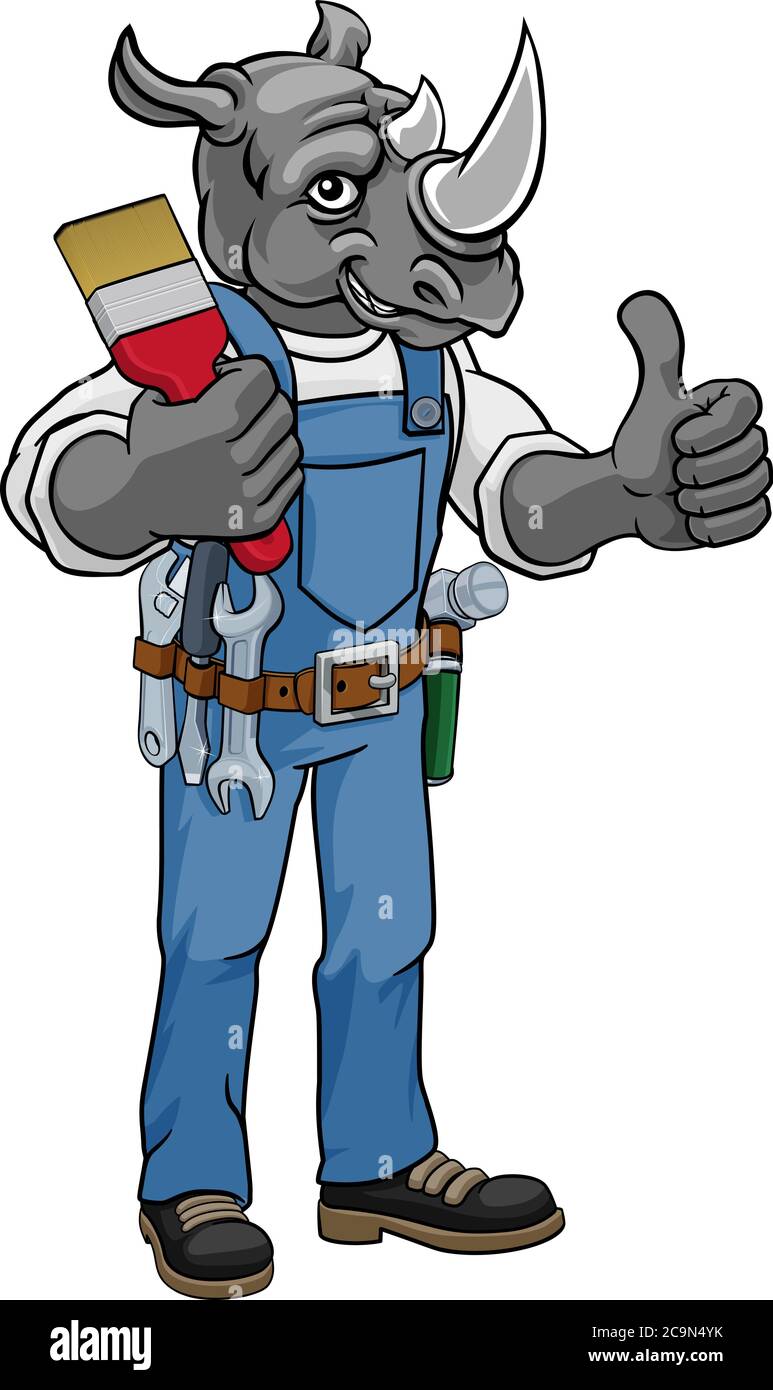 Rhino Painter Decorator Holding Paintbrush Stock Vector