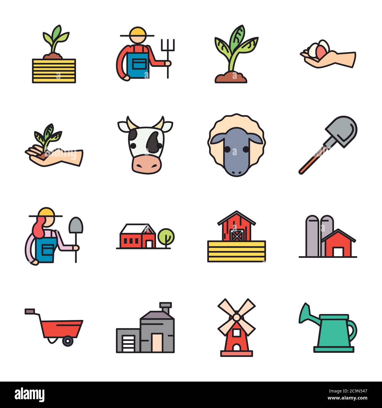 farm line and fill style icon set design, agronomy lifestyle ...