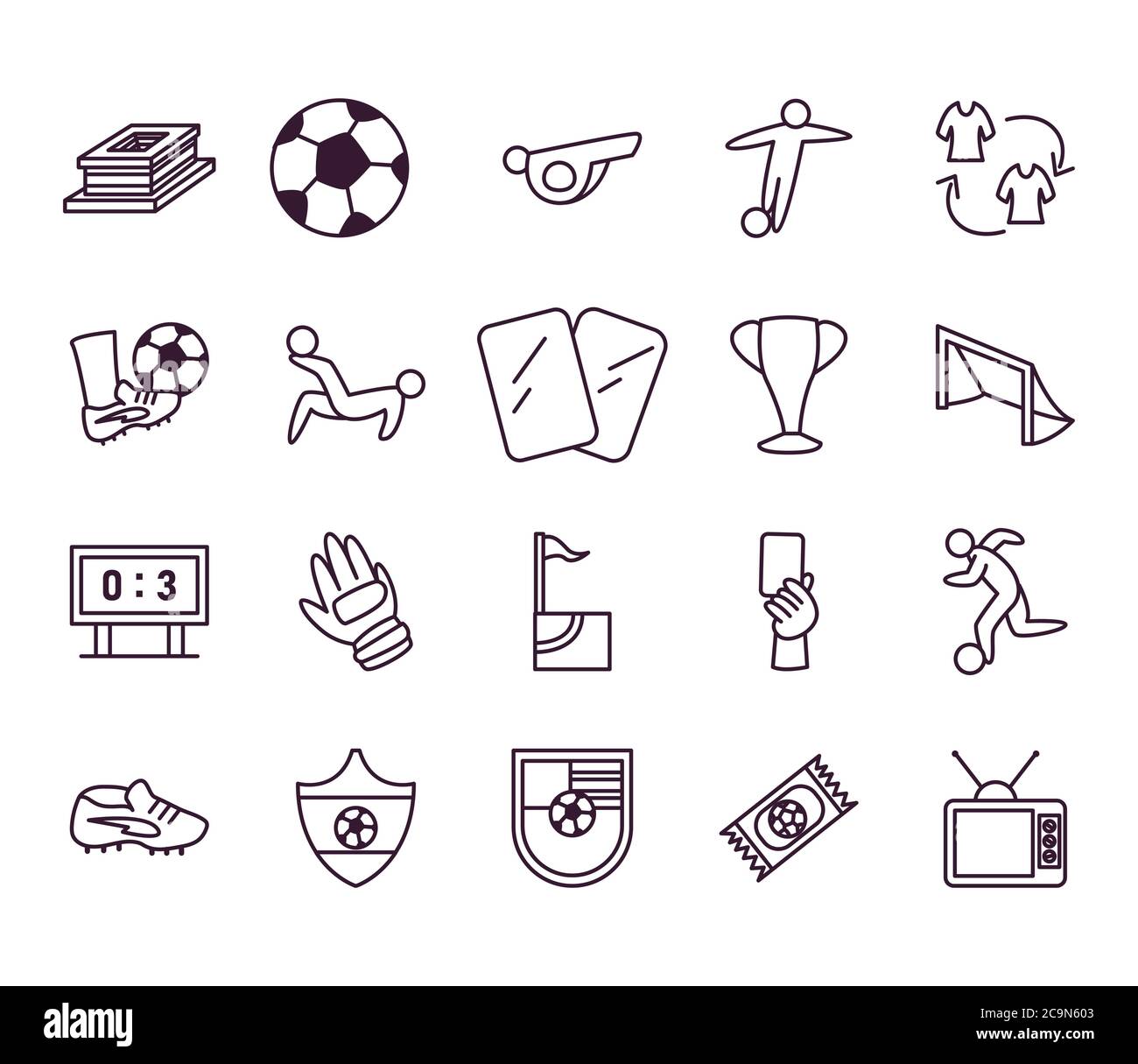 line style icon set design, Soccer football sport hobby competition and ...
