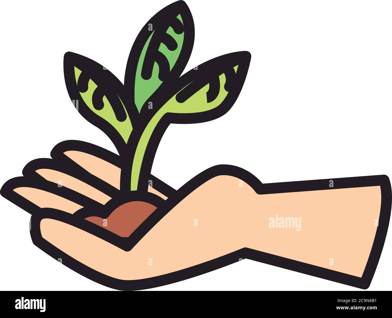 Plant on earth in hand line and fill style icon design of Floral nature ...