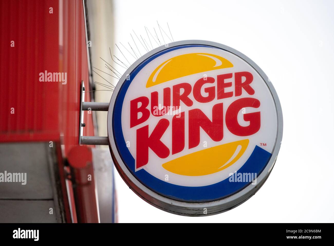 A closeup of a Burger King restaurant sign in Cardiff, United Kingdom