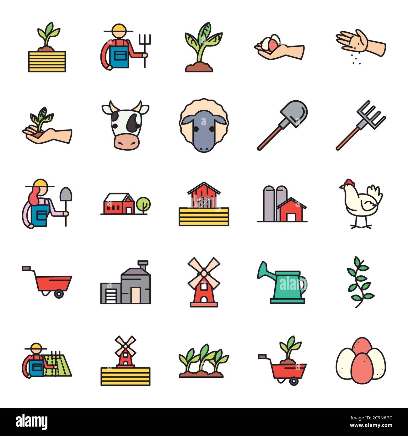 farm line and fill style icon set design, agronomy lifestyle ...