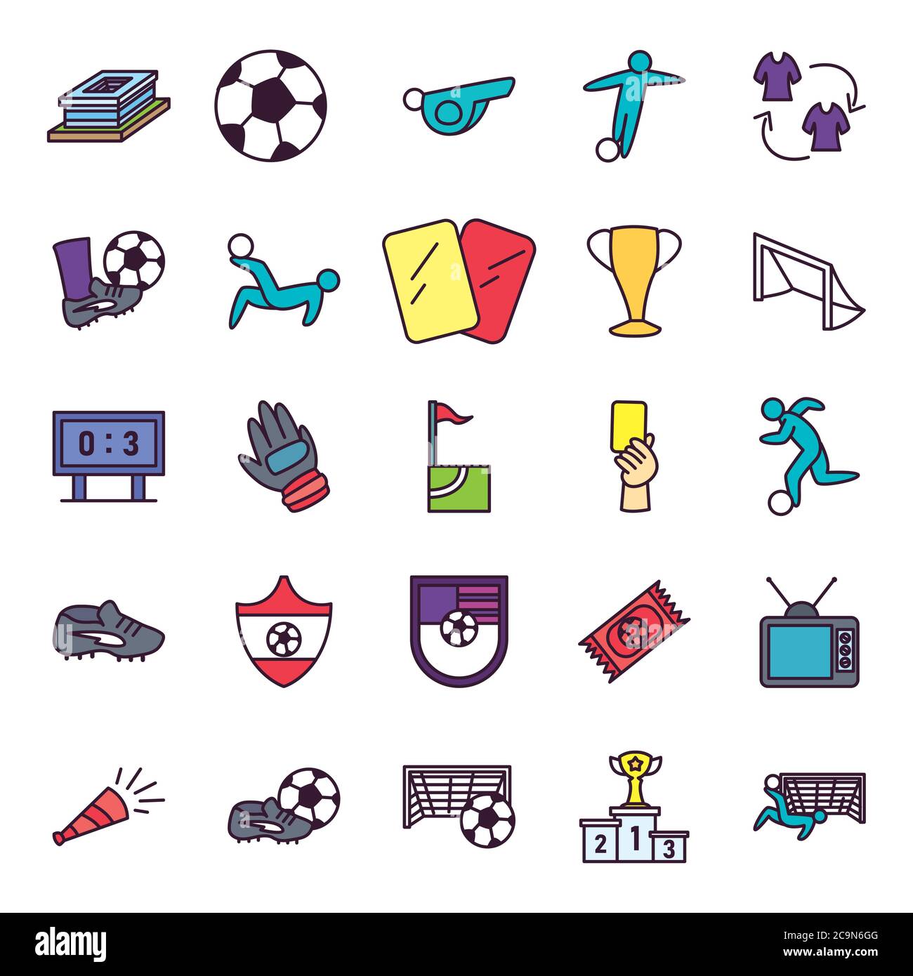 line and fill style icon set design, Soccer football sport hobby ...