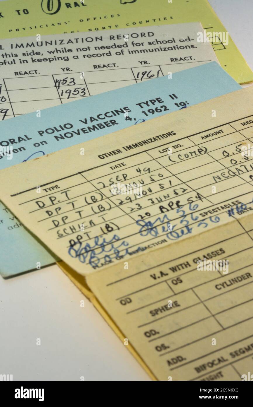 1950s immunization records, USA Stock Photo