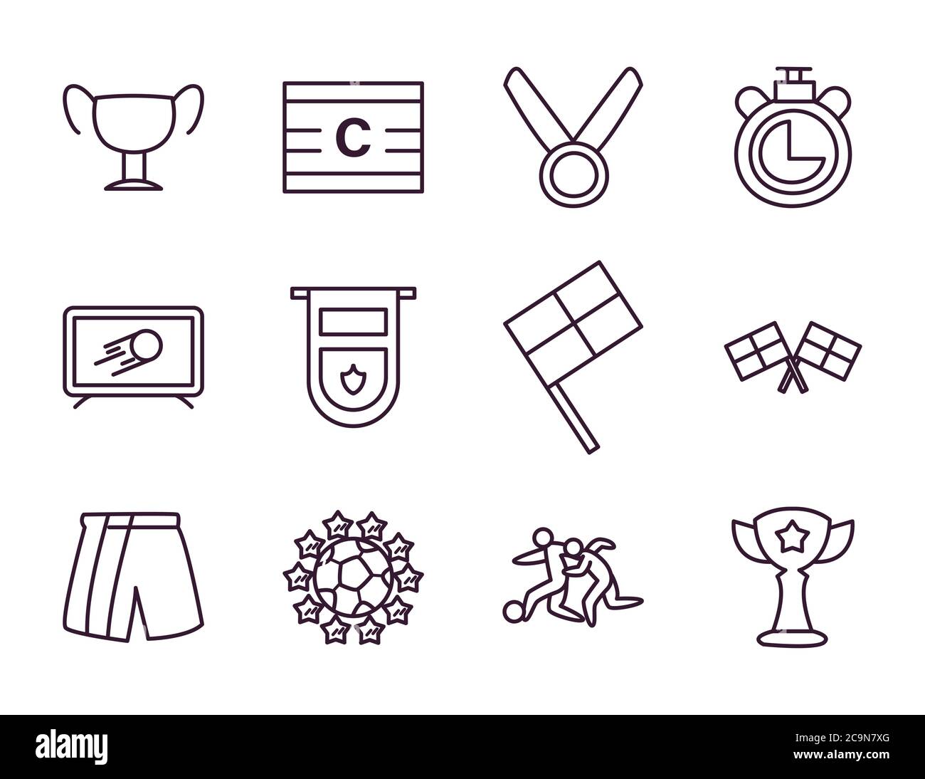 line style icon set design, Soccer football sport hobby competition and ...