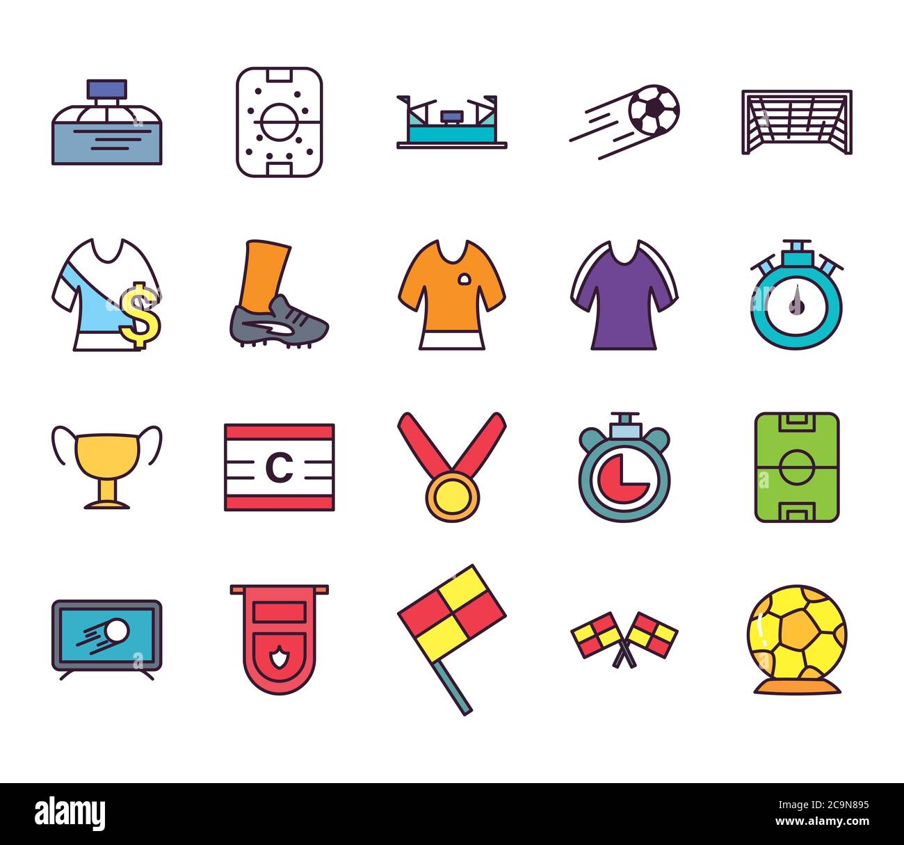 line and fill style icon set design, Soccer football sport hobby ...