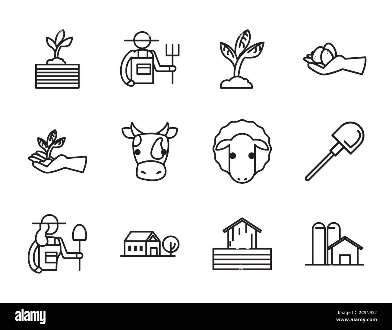 farm line style icon set design, agronomy lifestyle agriculture harvest ...