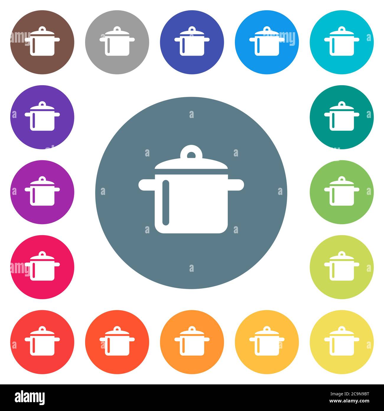 Cooking flat white icons on round color backgrounds. 17 background ...