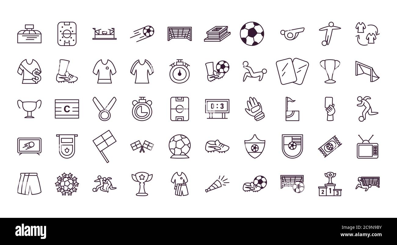 line style icon set design, Soccer football sport hobby competition and ...