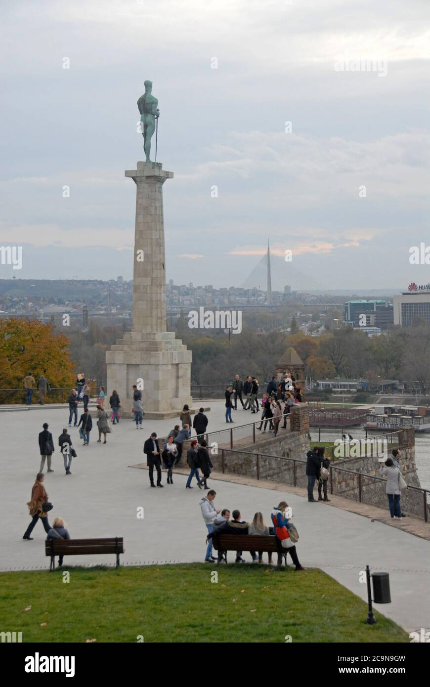 Belgrade in Serbia. Pobednik or The Victor is a victory monument in Kalemagdan Park near Belgrade Fortress. Stock Photo