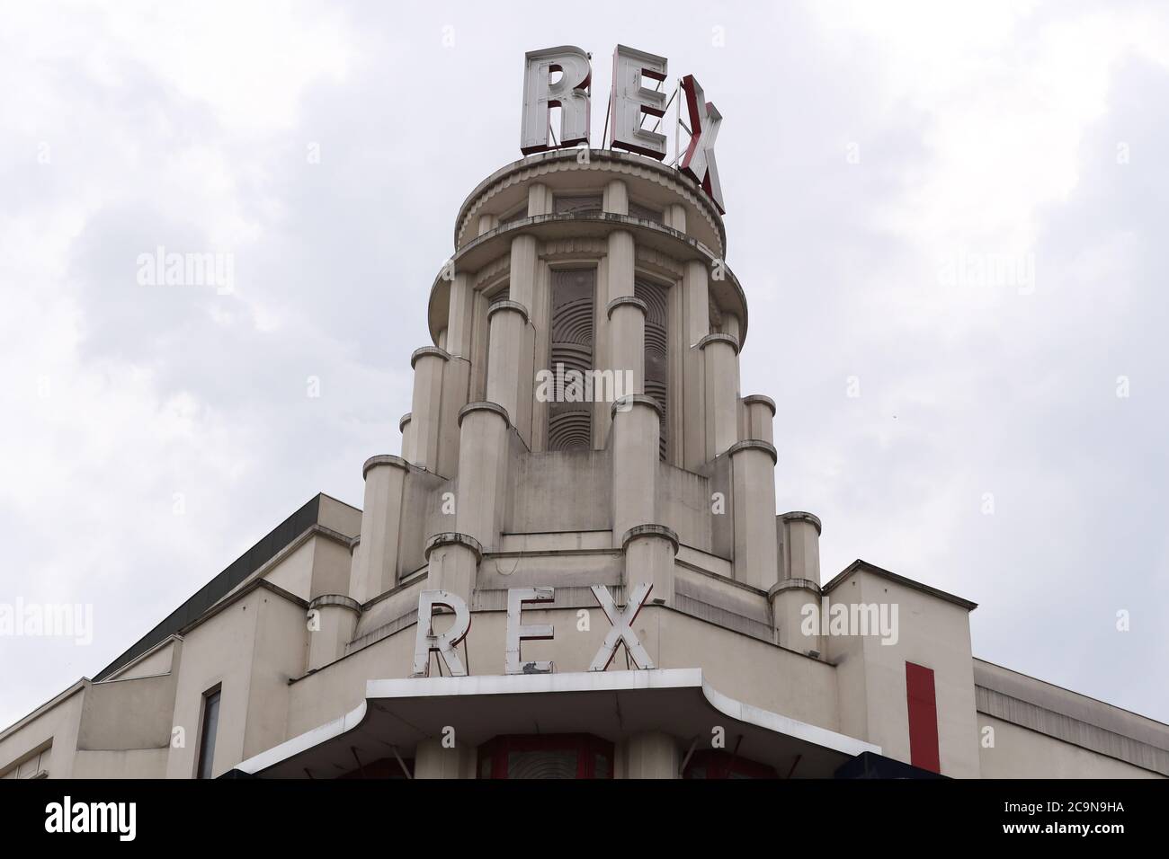 Paris, France. 31st July, 2020. The exterior of the Grand Rex film theatre is seen in Paris, France, July 31, 2020. Grand Rex, an iconic French cinema, will shut its doors for the month of August for the lack of audience and summer blockbusters. Credit: Gao Jing/Xinhua/Alamy Live News Stock Photo