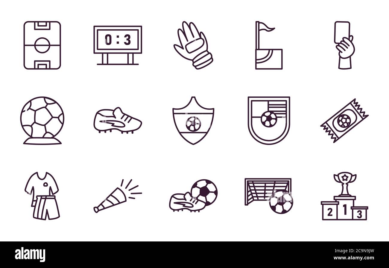 line style icon set design, Soccer football sport hobby competition and ...