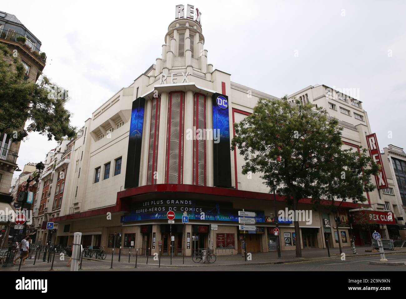 Paris, France. 31st July, 2020. The exterior of the Grand Rex film theatre is seen in Paris, France, July 31, 2020. Grand Rex, an iconic French cinema, will shut its doors for the month of August for the lack of audience and summer blockbusters. Credit: Gao Jing/Xinhua/Alamy Live News Stock Photo