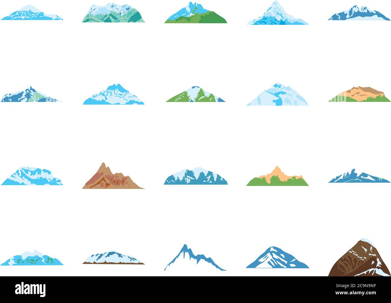 cold mountains and mountains icon set over white background, flat style ...