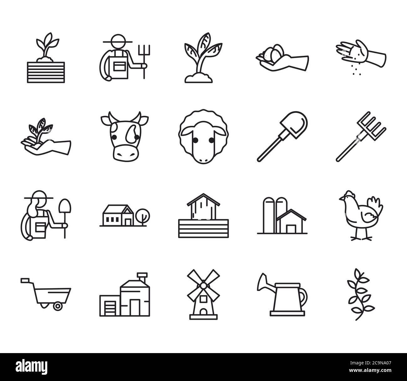 farm line style icon set design, agronomy lifestyle agriculture harvest ...