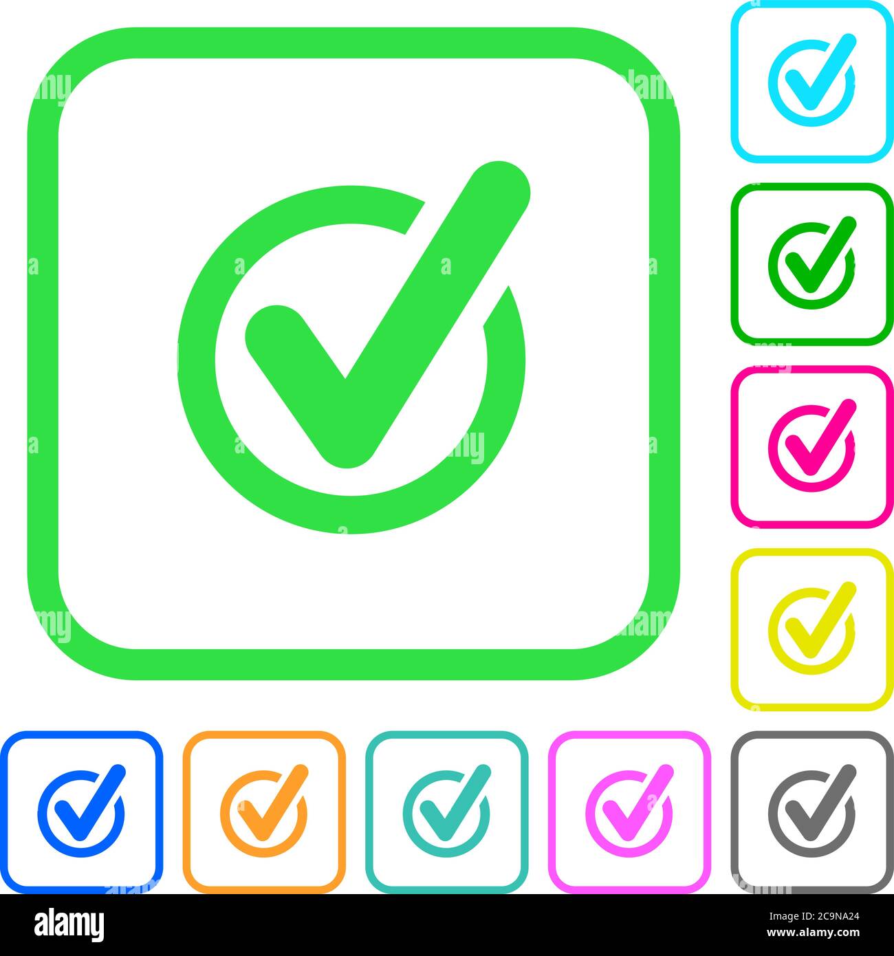 Checked data vivid colored flat icons in curved borders on white ...