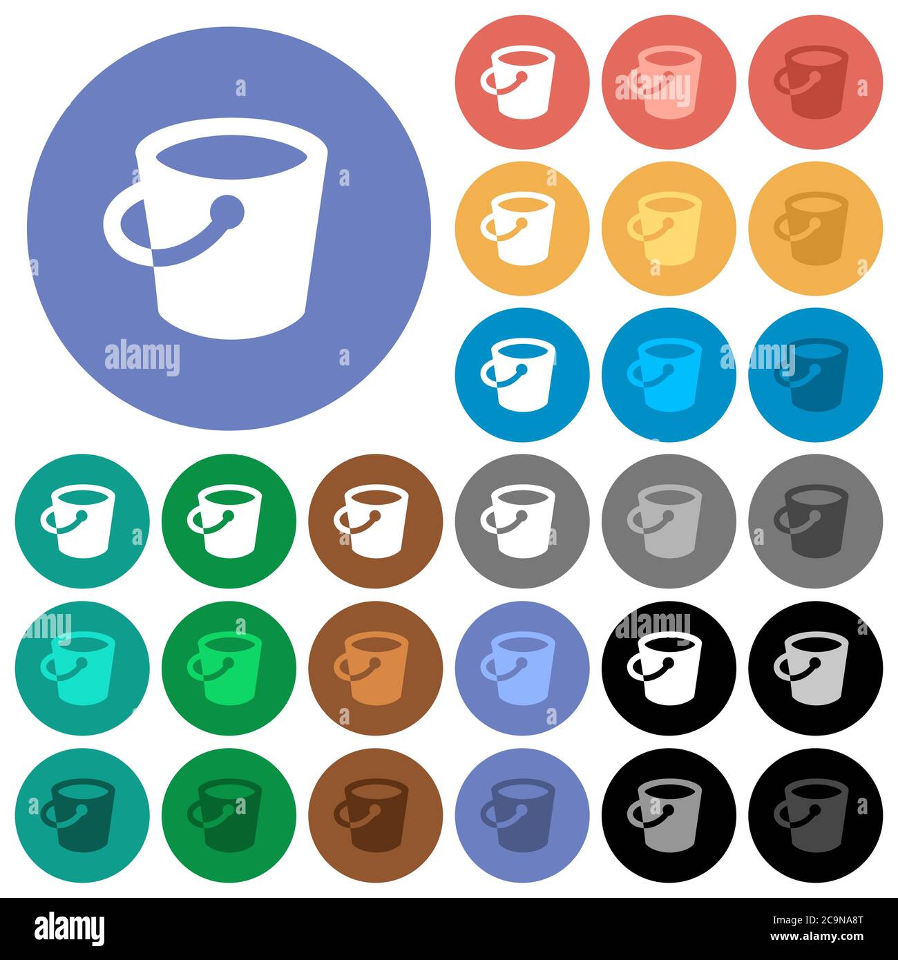 Bucket multi colored flat icons on round backgrounds. Included white ...