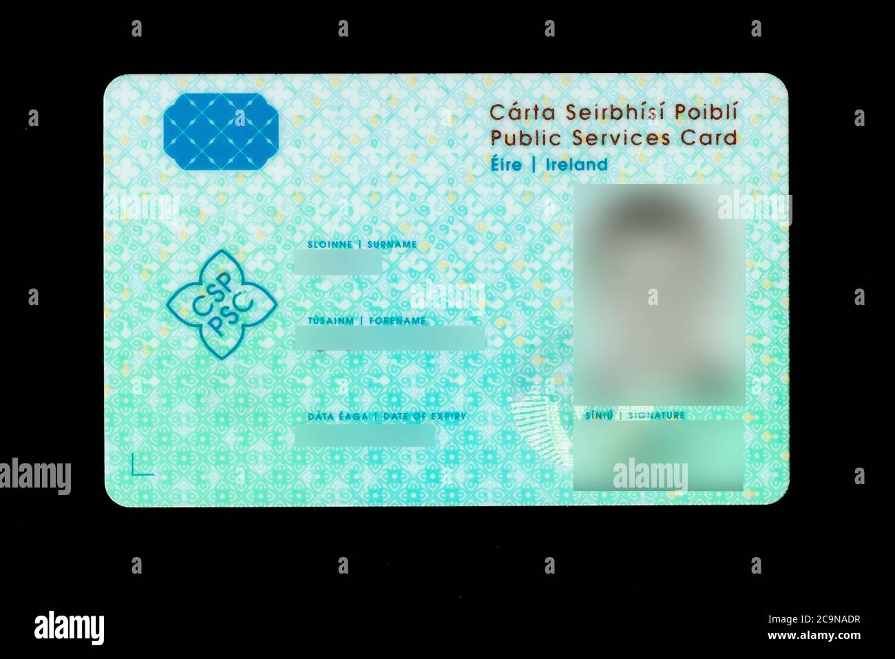 Public Services Card Ireland front view as second generation Social Welfare ID valid from 2019 Stock Photo