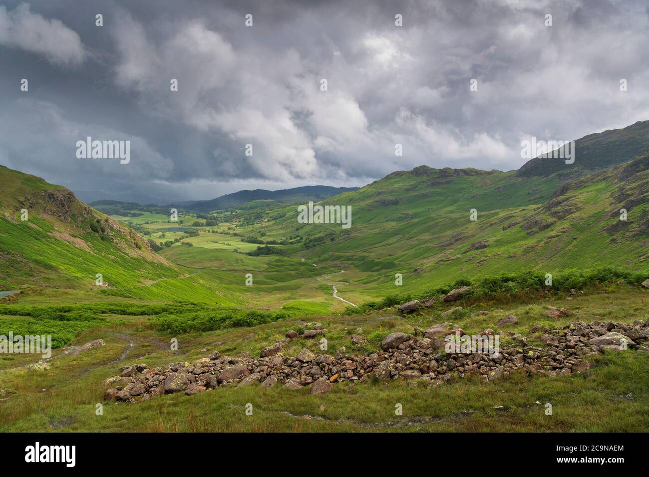 Stormy weather in the English Lake District with heavy thunder showers after warm weather giving
