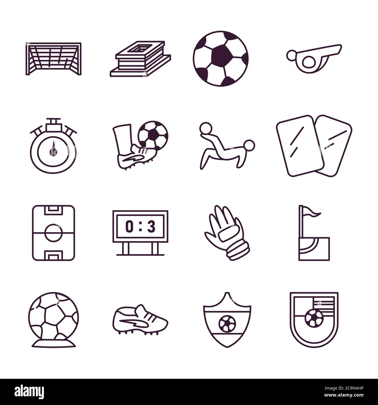 line style icon set design, Soccer football sport hobby competition and ...