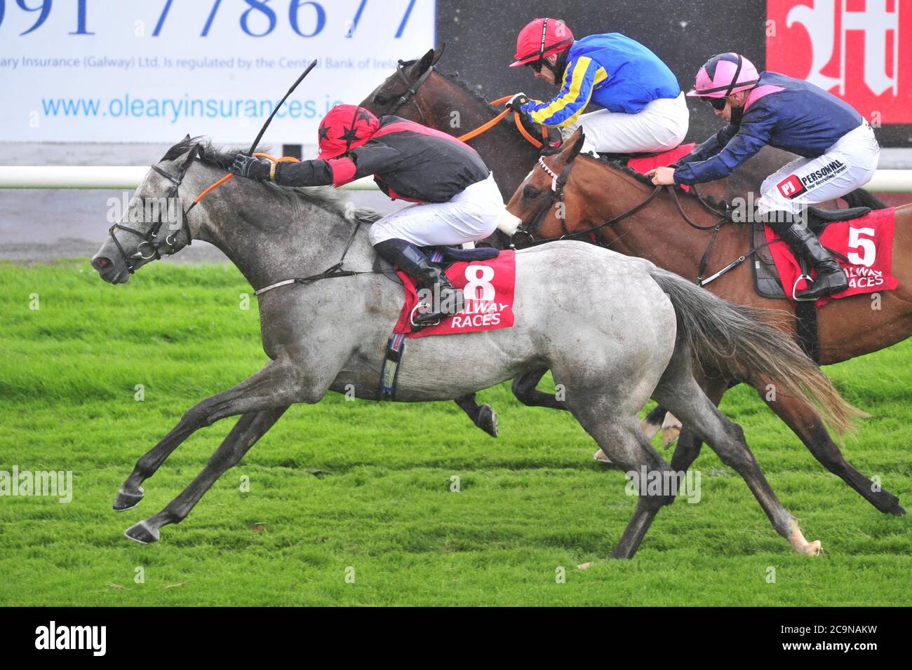 Sirjack Thomas ridden by Gavin Ryan (left) wins The O'Leary Insurances Handicap during day six of the 2020 Galway Races Summer Festival at Galway Racecourse. Stock Photo