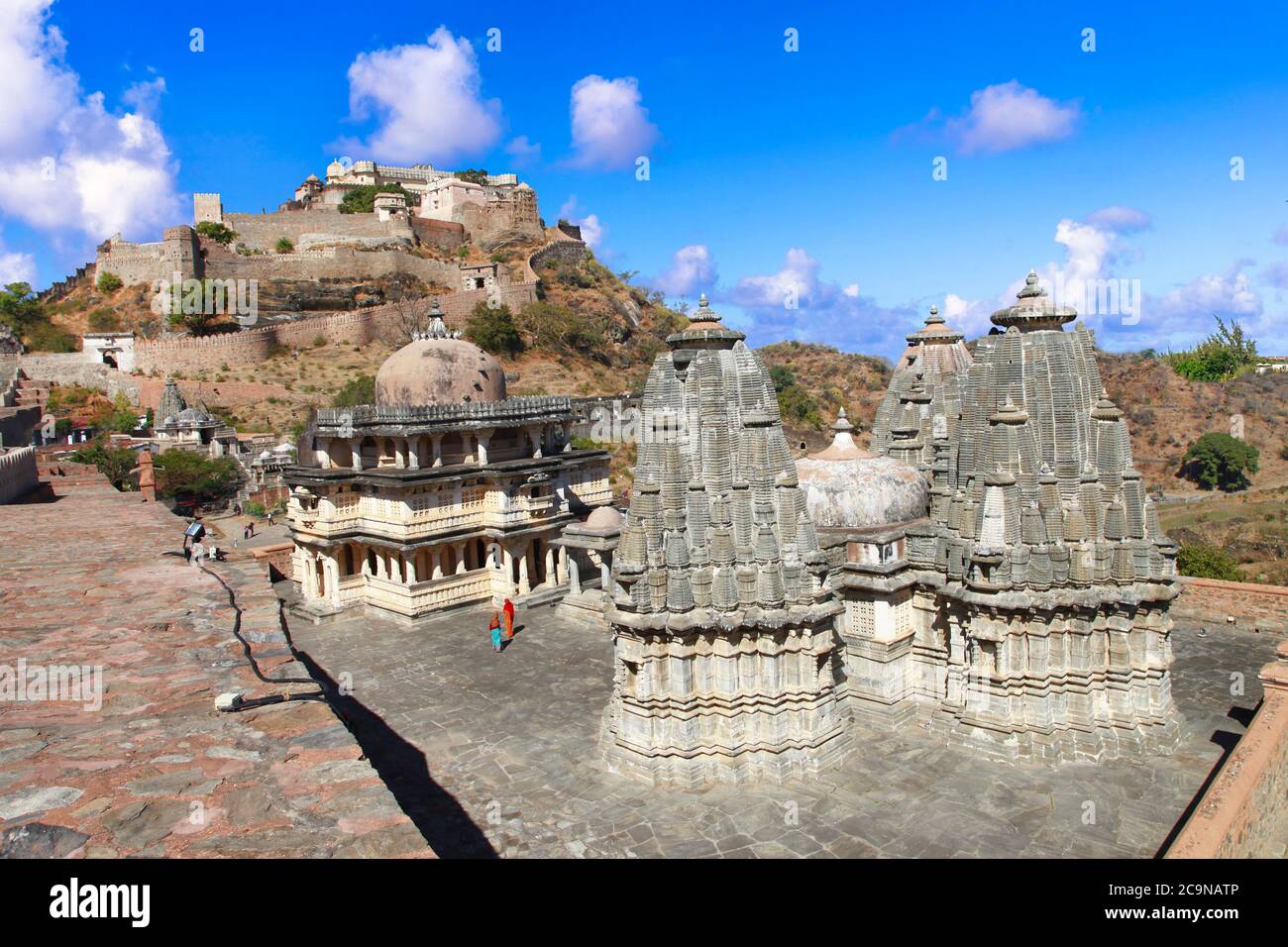 Castle and fortified walls of Kumbhalgarh Fort in Rajasthan state. India Stock Photo