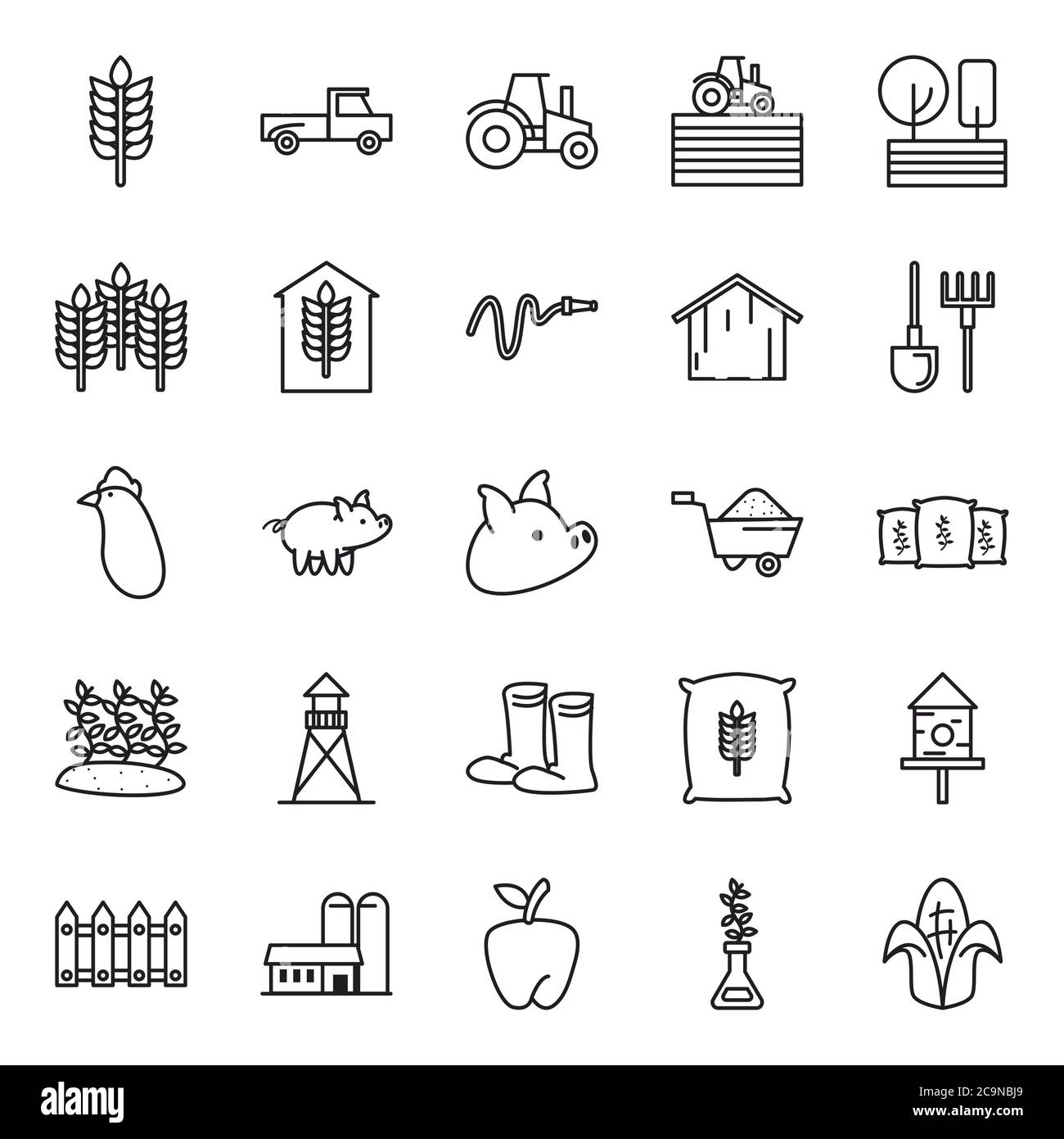 farm line style icon set design, agronomy lifestyle agriculture harvest ...