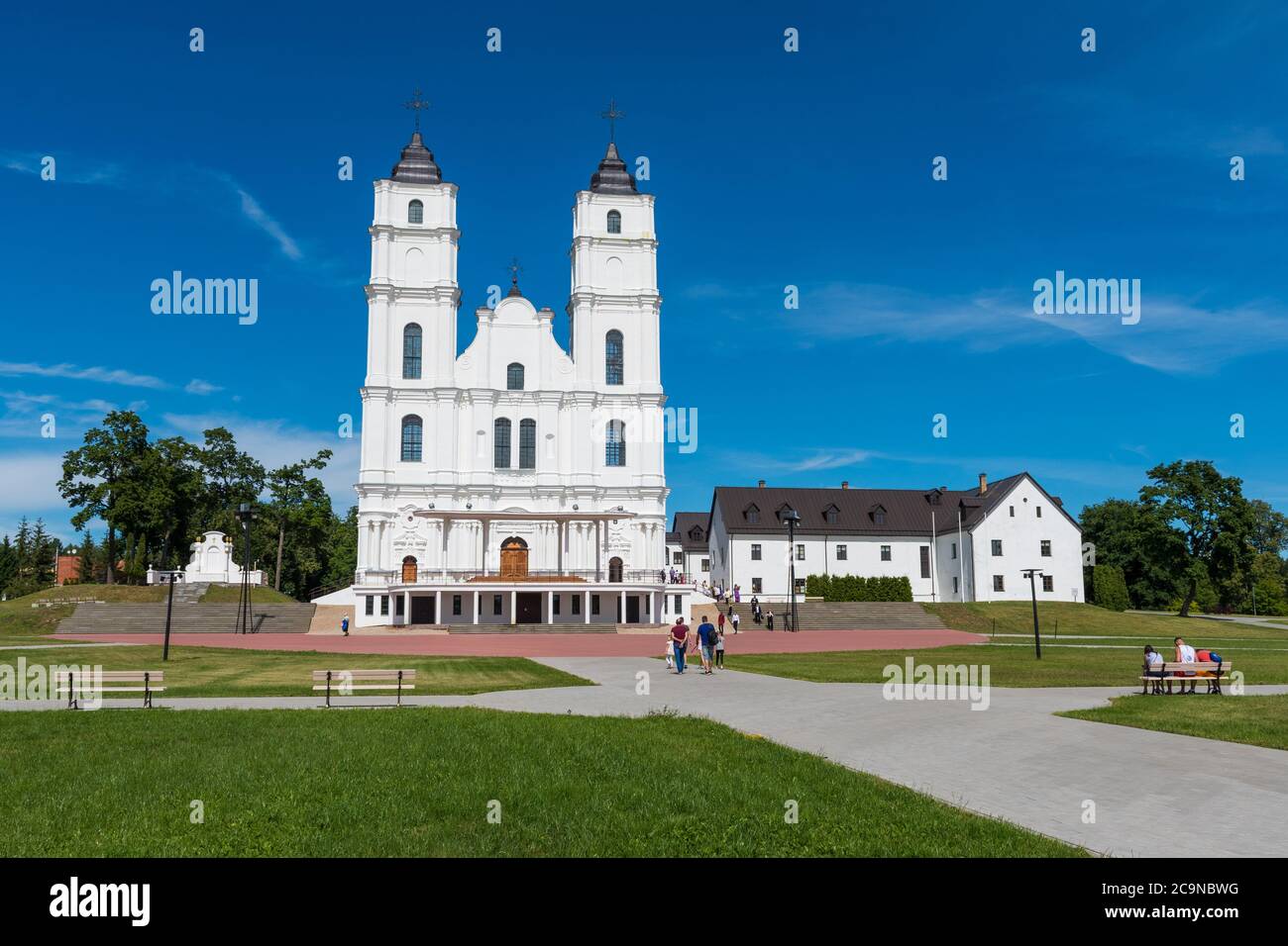 Aglona Roman Catholic Basilica of the Assumption of the Blessed Virgin Mary in Aglona is one of the most important Catholic spiritual centers, Latvia Stock Photo